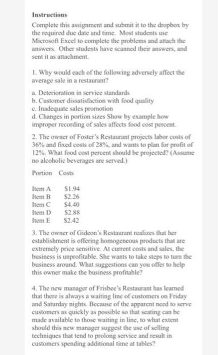  Instructions Complete this assignment and submit it to the dropbox by