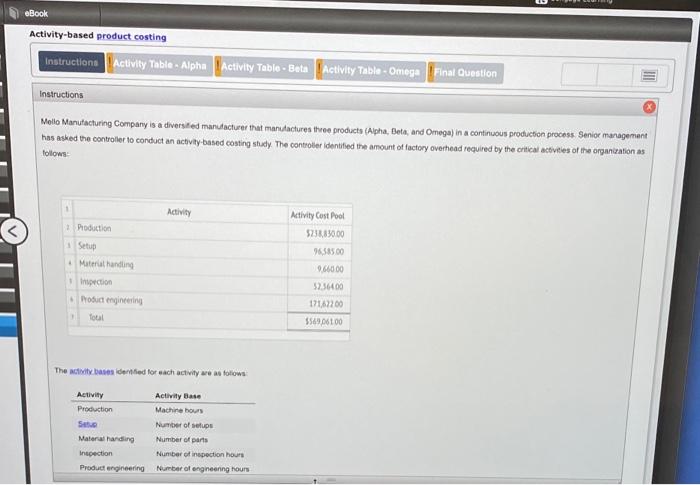  please help me with this question. thank you eBook Activity-based product