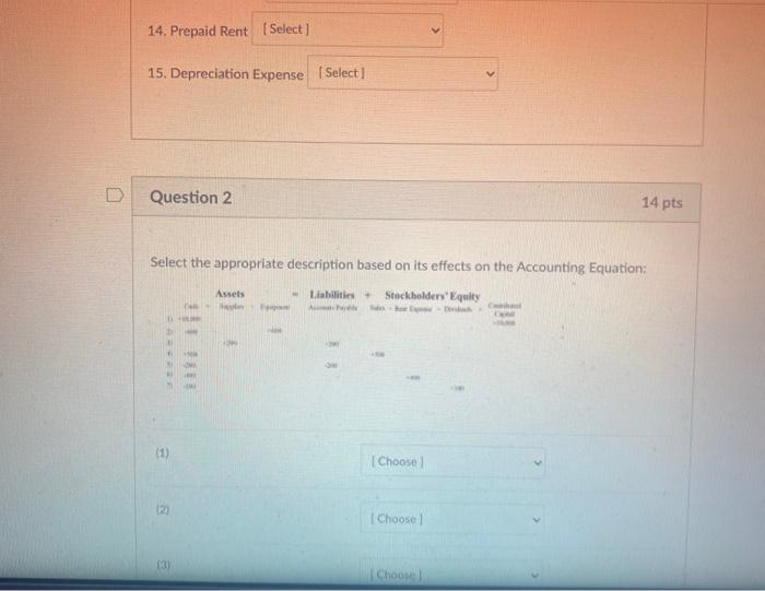 (3) a part of stockholders' equity 1. Accounts Payable [Select] 2. Property,