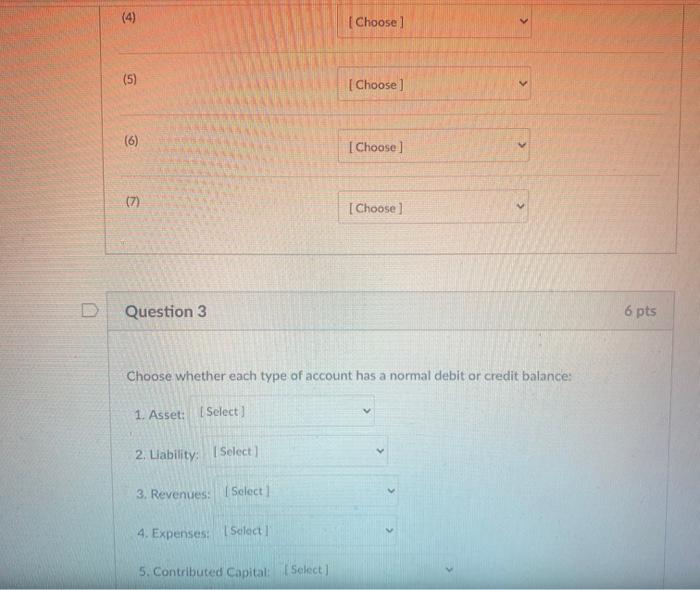 Plant, and Equipment [Select] 3. Dividends (Select] 4. Wages Expense (Select) 5.