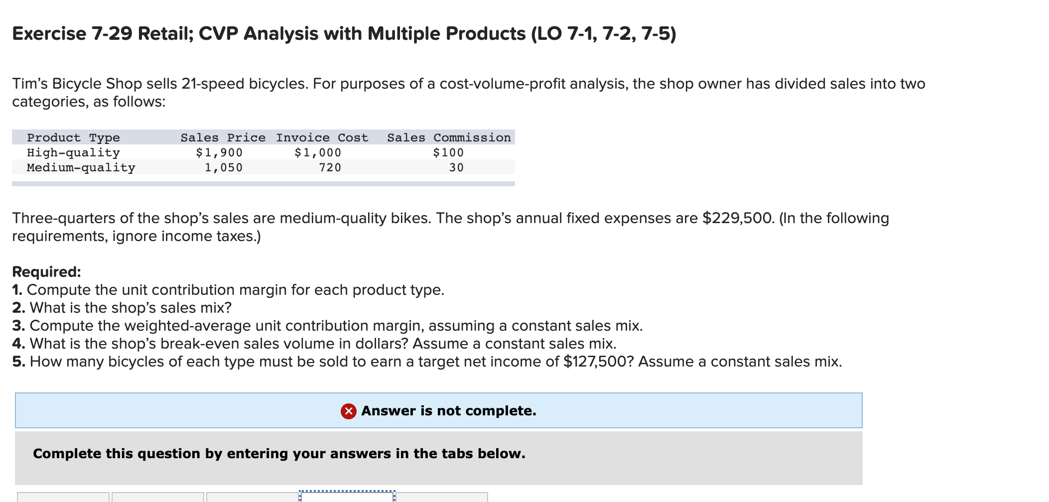  Exercise 7-29 Retail; CVP Analysis with Multiple Products (LO 7-1, 7-2,