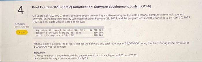 v Brief Exercise 11-13 (Static) Amortization; Software development costs (1.011-4) 4 On