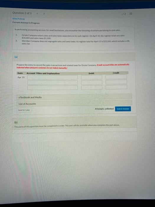  Question 2 of 3 View Current Attempt in Progress in performing