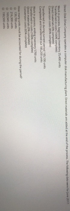  Direct Disk Drive Company operates a computer disk manufacturing plant. Direct