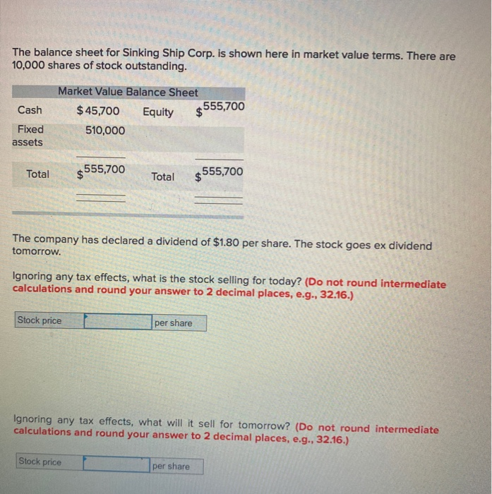  The balance sheet for Sinking Ship Corp. is shown here in
