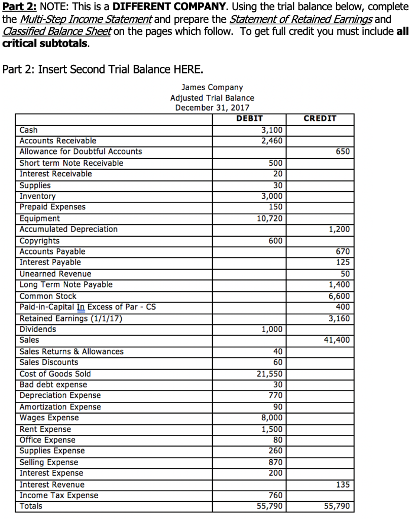 Part 2: NOTE: This is a DIFFERENT COMPANY. Using the trial