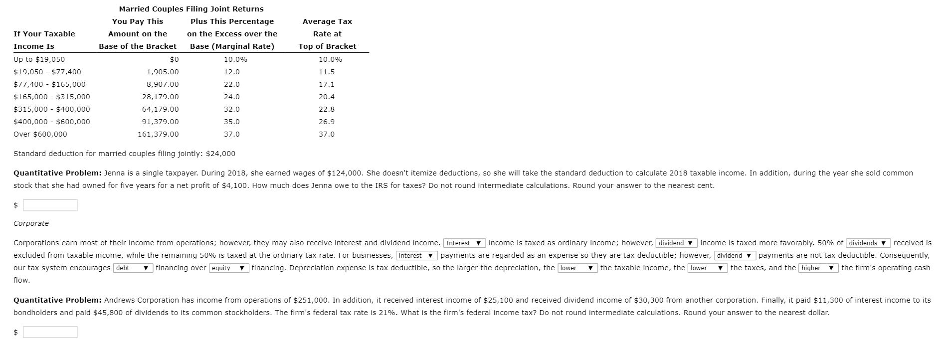 4: Financial Statements, Cash Flow, and Taxes: Federal Income Taxes Individuals and