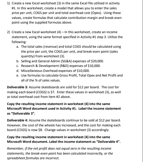 if you can. thanks Activity #1 Goal: Produce an Excel spreadsheet that