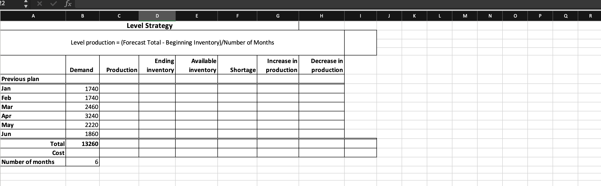 values for the level strategy chart below and the total cost. Paste