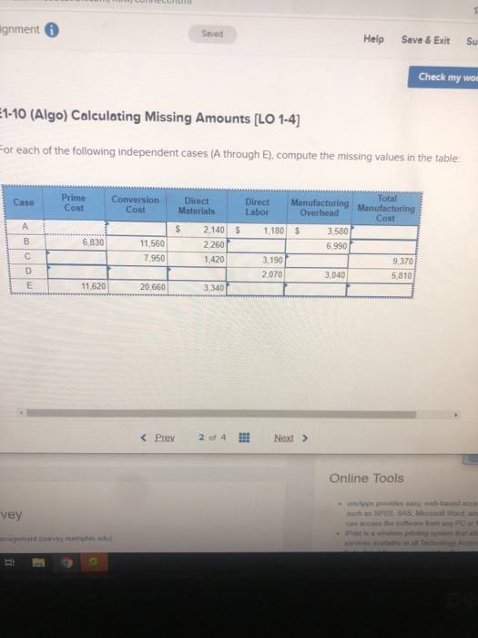  ignment Saved Help Save & Exit Su Check my wo E1-10