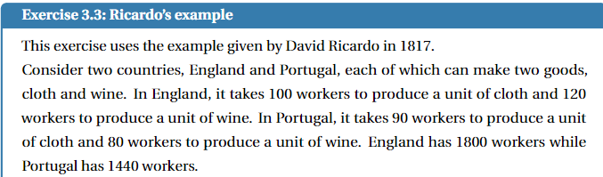  Exercise 3.3: Ricardo's example This exercise uses the example given by