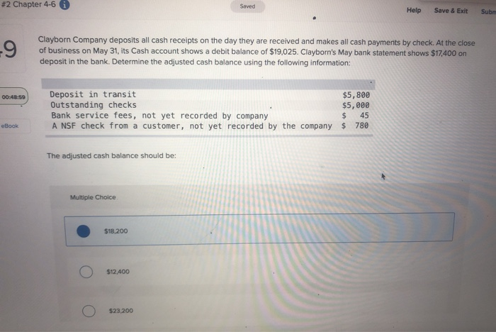  #2 Chapter 4-6 Saved Help Save & Exit Sube Clayborn Company