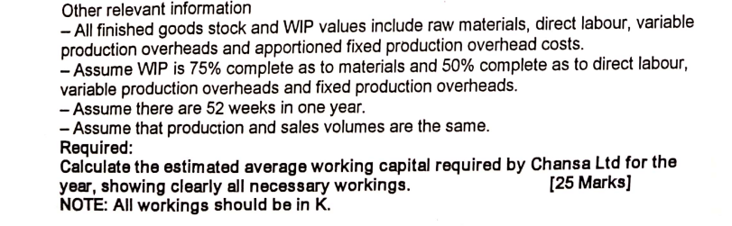 care products. The following projected data for the next year is available.