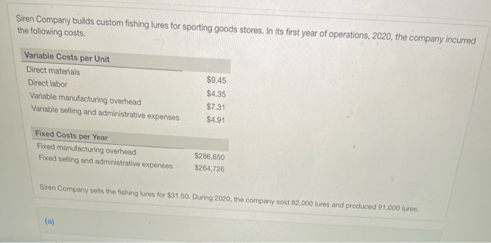  i need the manufacturing cost per unit, prepare a variable costing