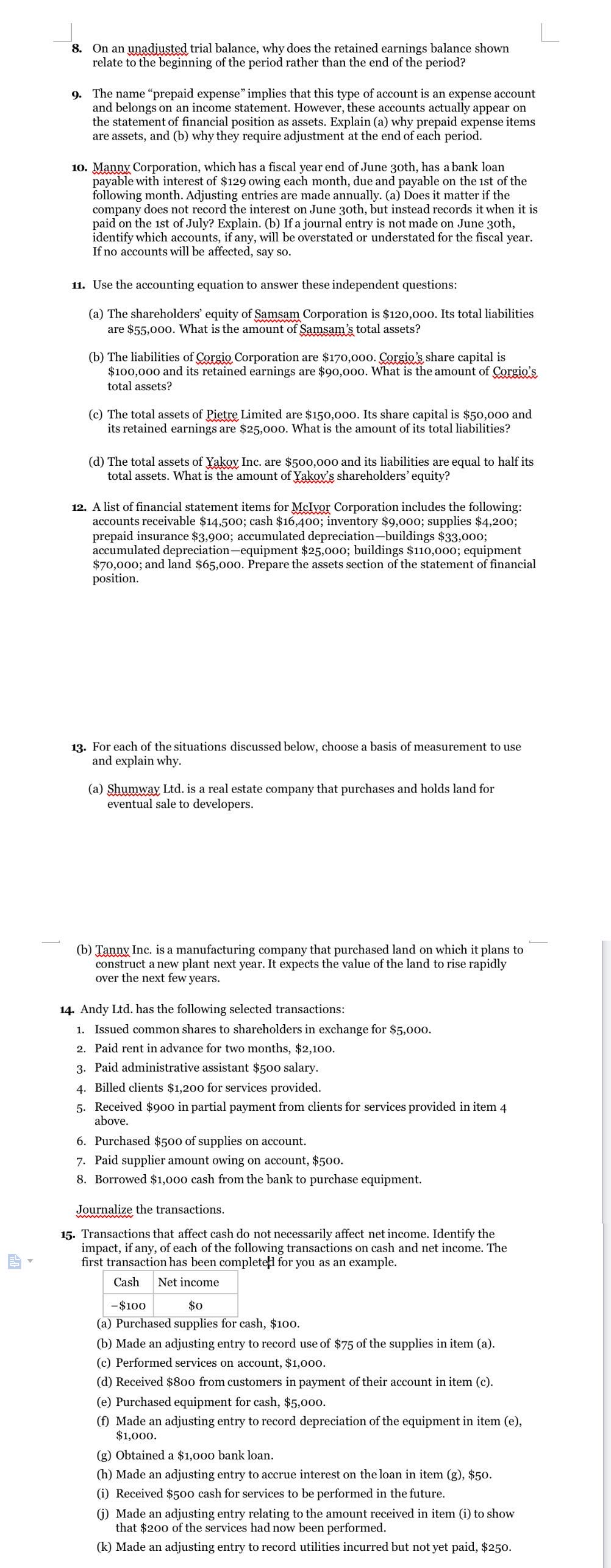 8. On an unadjusted trial balance, why does the retained earnings