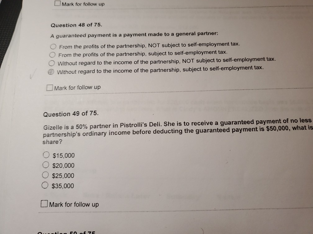 a 50 % L Mark for follow up Question 48 of 75.