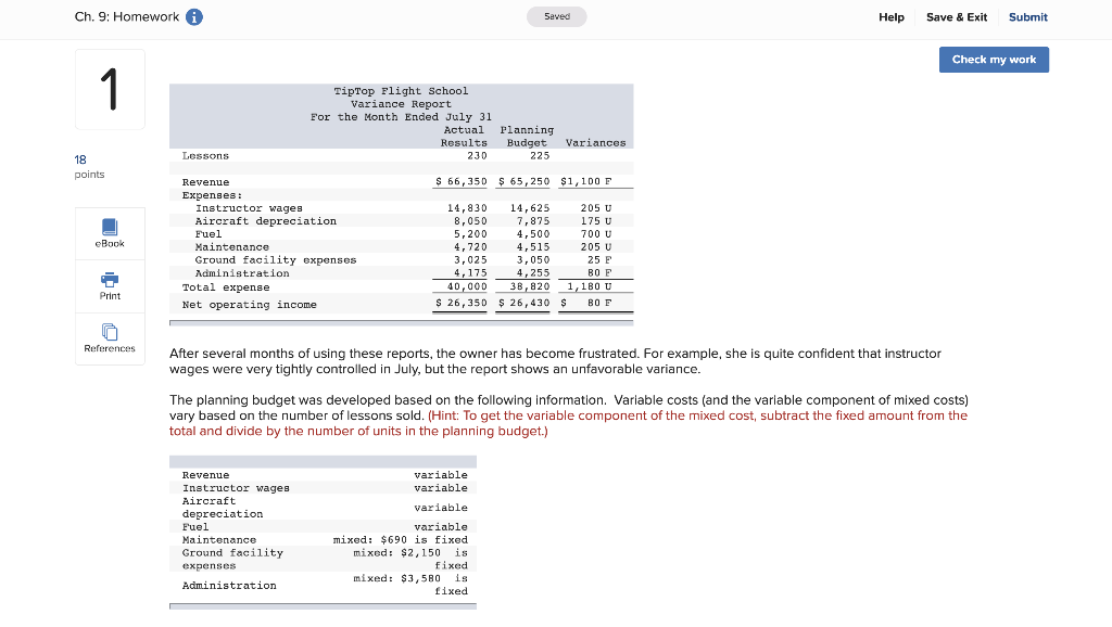 Required: 2. Complete the flexible budget performance report for the school for