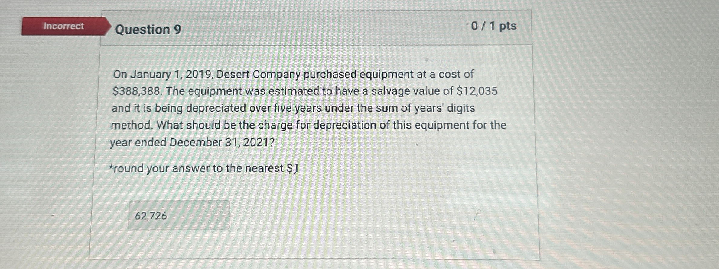  Incorrect Question 9 01 pts On January 1,2019, Desert Company purchased