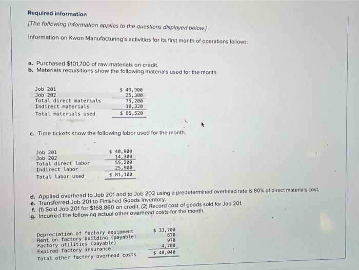  journal entry worksheet1. record material purchases 2.record direct material used 3.