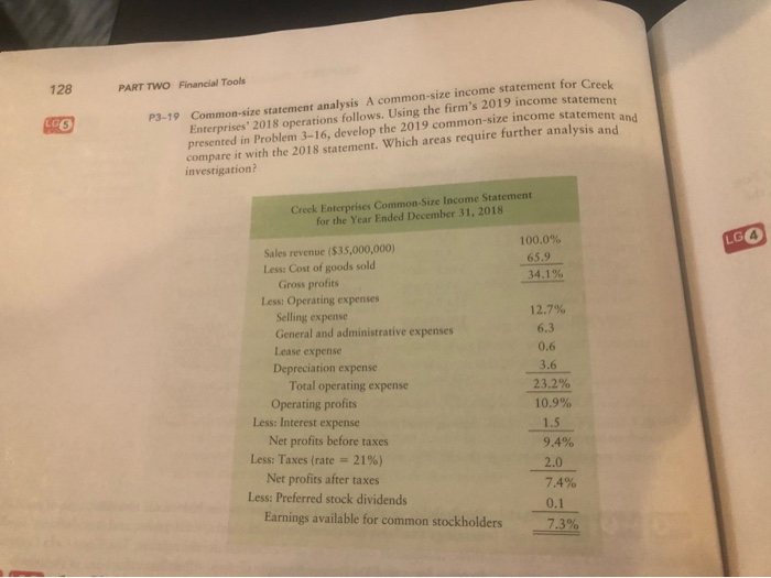  128 PART TWO Financial Tools LGS P3-19 Common-size statement analysis A