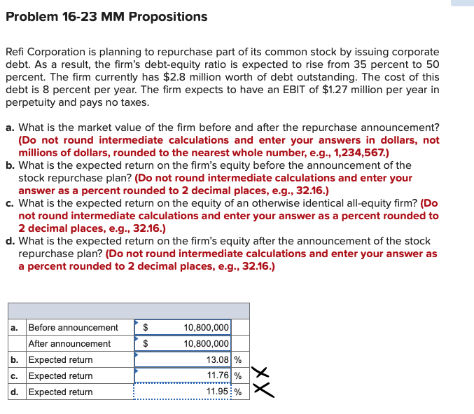  I got c. and d. wrong. Help? Problem 16-23 MM Propositions