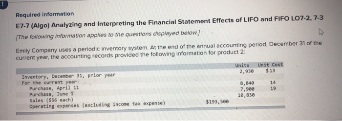  Required information E7-7 (Algo) Analyzing and Interpreting the Financial Statement Effects
