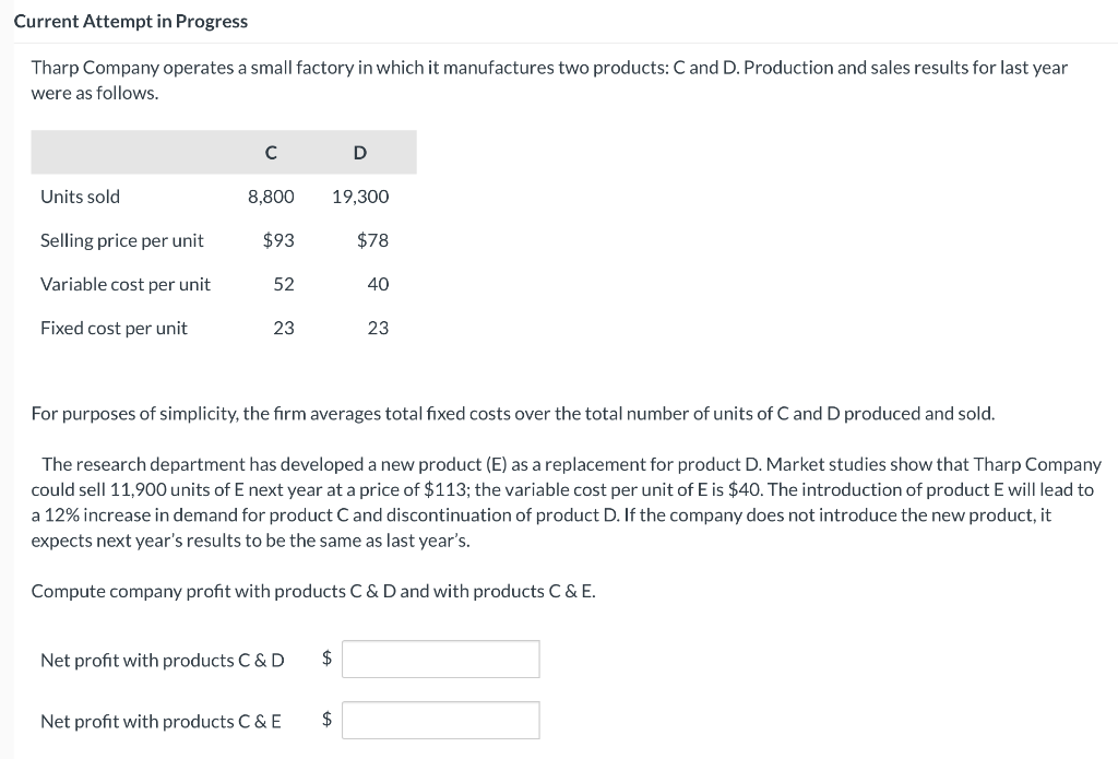 Current Attempt in Progress Tharp Company operates a small factory in