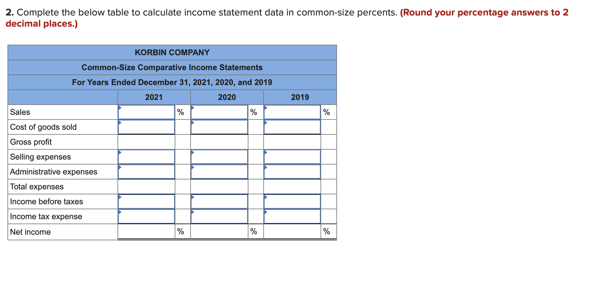 the questions displayed below.] Selected comparative financial statements of Korbin Company follow.
