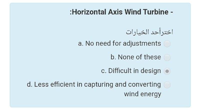 i need the answer quickly :Horizontal Axis Wind Turbine - a. No