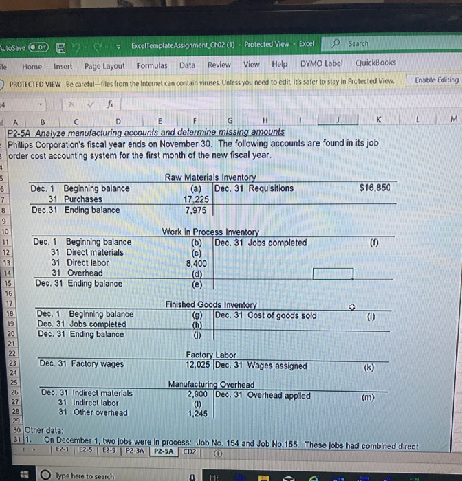  PutoSave 01 R ExcelTemplateAssignment_Cho2 (1) Protected View Excel Search bile Home