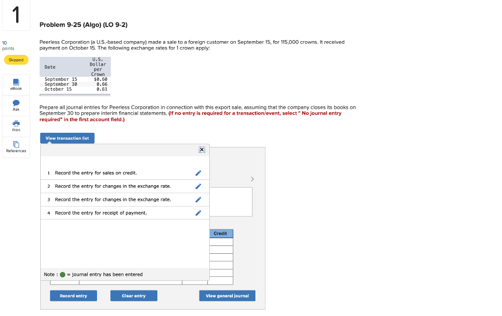 1 Problem 9-25 (Algo) (LO 9-2) 10 points Peerless Corporation (a