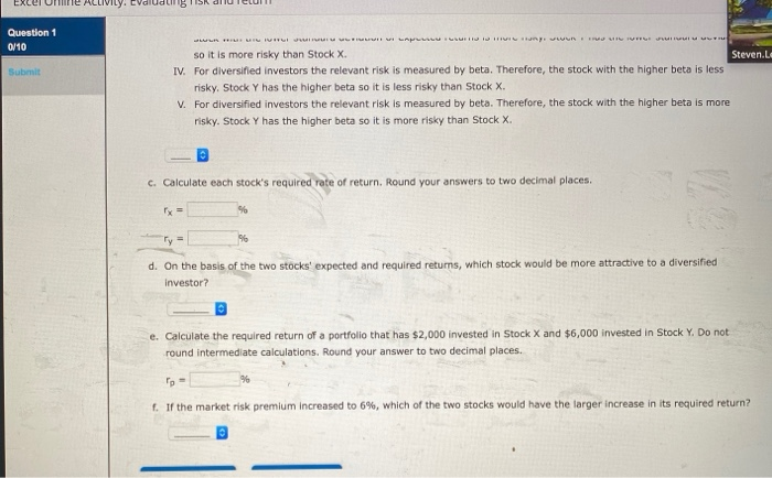 X has a 9.5% expected return, a beta coefficient of 0.8, and