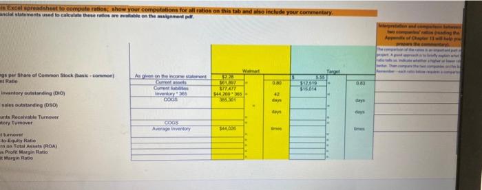 statements for Walmart Inc. and Target Corporation, respectively, you will calculate and