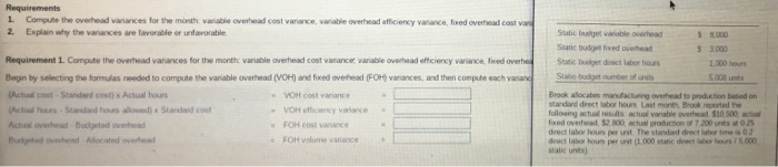  Requirements 1 Compute the overhead Varices for the month variable overhead