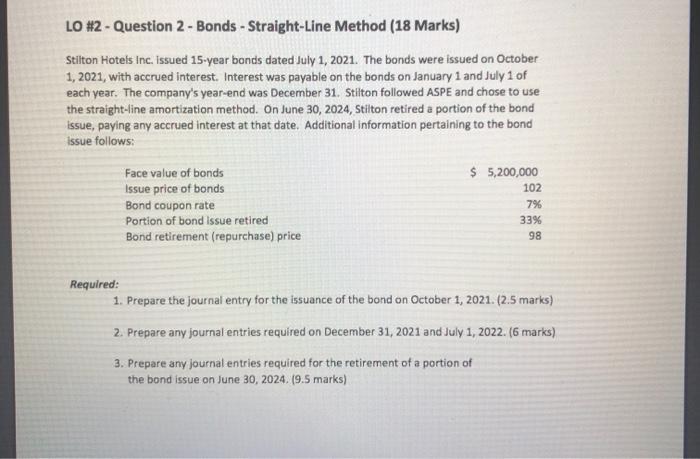  LO #2 - Question 2 - Bonds - Straight-Line Method (18