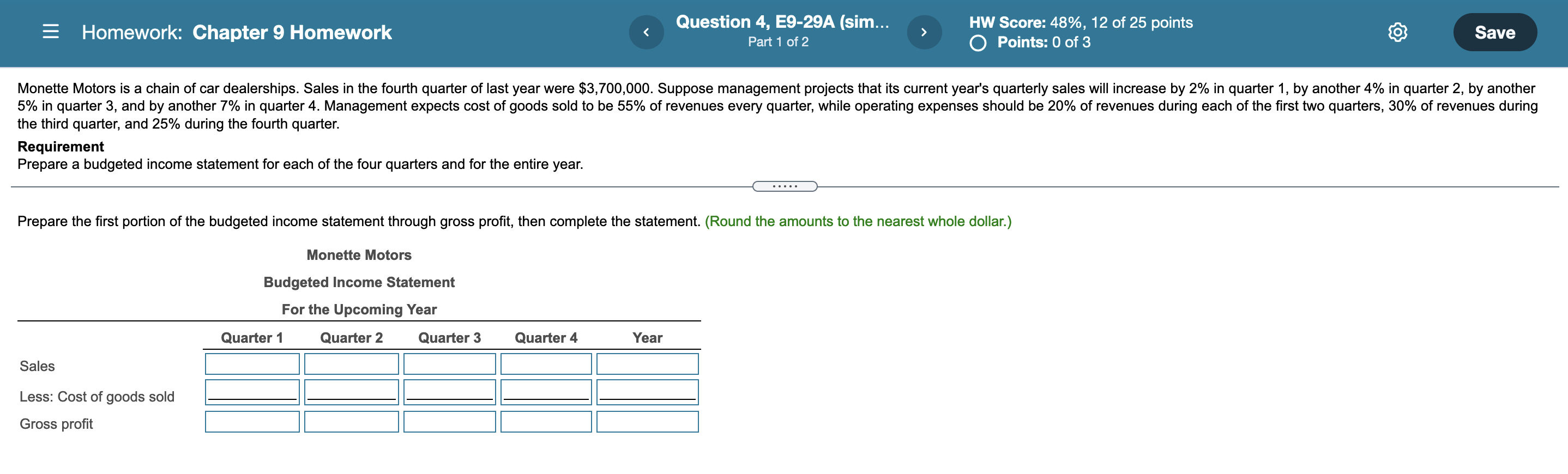  III = Homework: Chapter 9 Homework Question 4, E9-29A (sim... Part