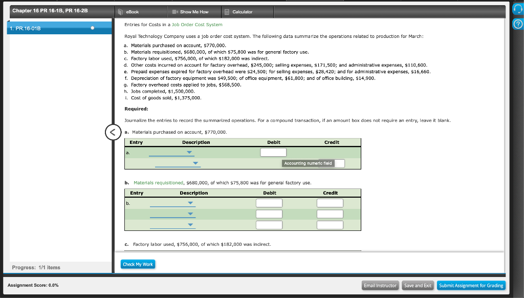 Chapter 16 PR 16-1B, PR 16-2B eBook Show Me How Calculator
