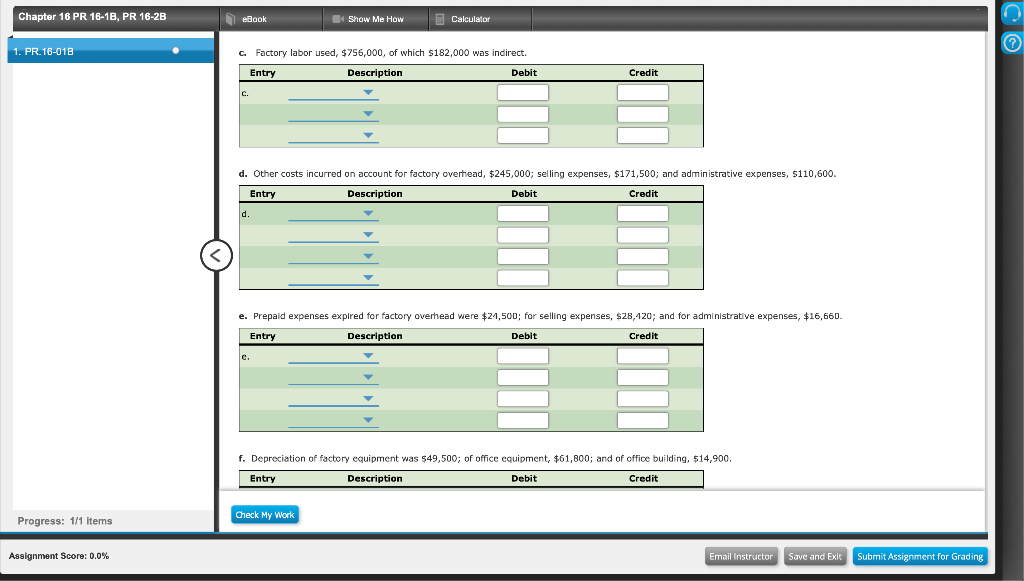 o 1. PR. 16-01B Entries for Costs in a Job Order Cost