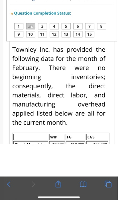  Question Completion Status: 20 4 5 8 8 1 9 10