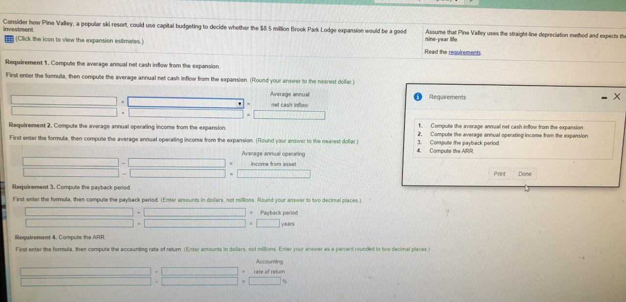 Consider how Pine Valley, a popular ski resort, could use capital