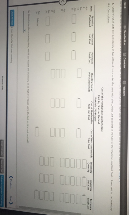 portable DVD players are as follows: Apr 1 Inventory 35 units 545