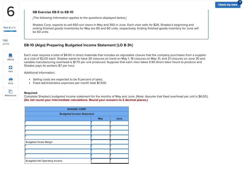  Check my work 6 SB Exercise E8-5 to E8-10 (The following