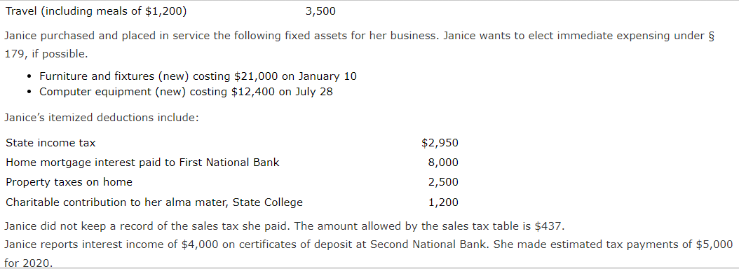 2020 tax year. Janice Morgan, age 24, is single and has no