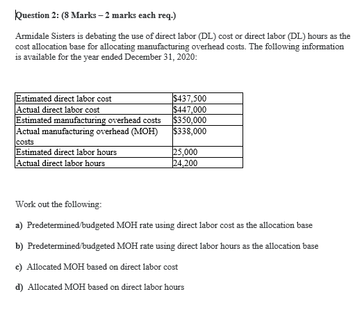 Note: please provide relevant solution Question 2: (8 Marks 2 marks