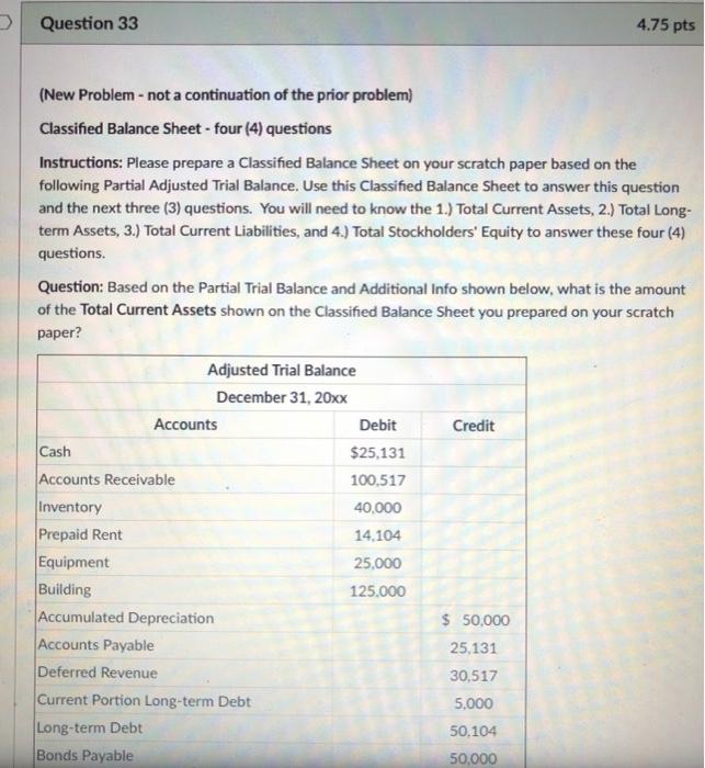  Question 33 4.75 pts (New Problem - not a continuation of