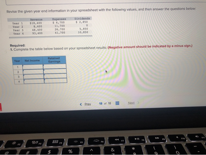  Revise the given year end information in your spreadsheet with the