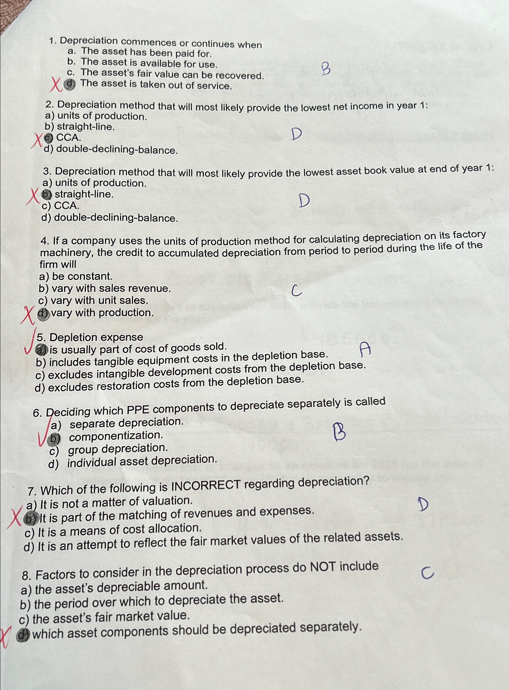  Depreciation commences or continues when a. The asset has been paid