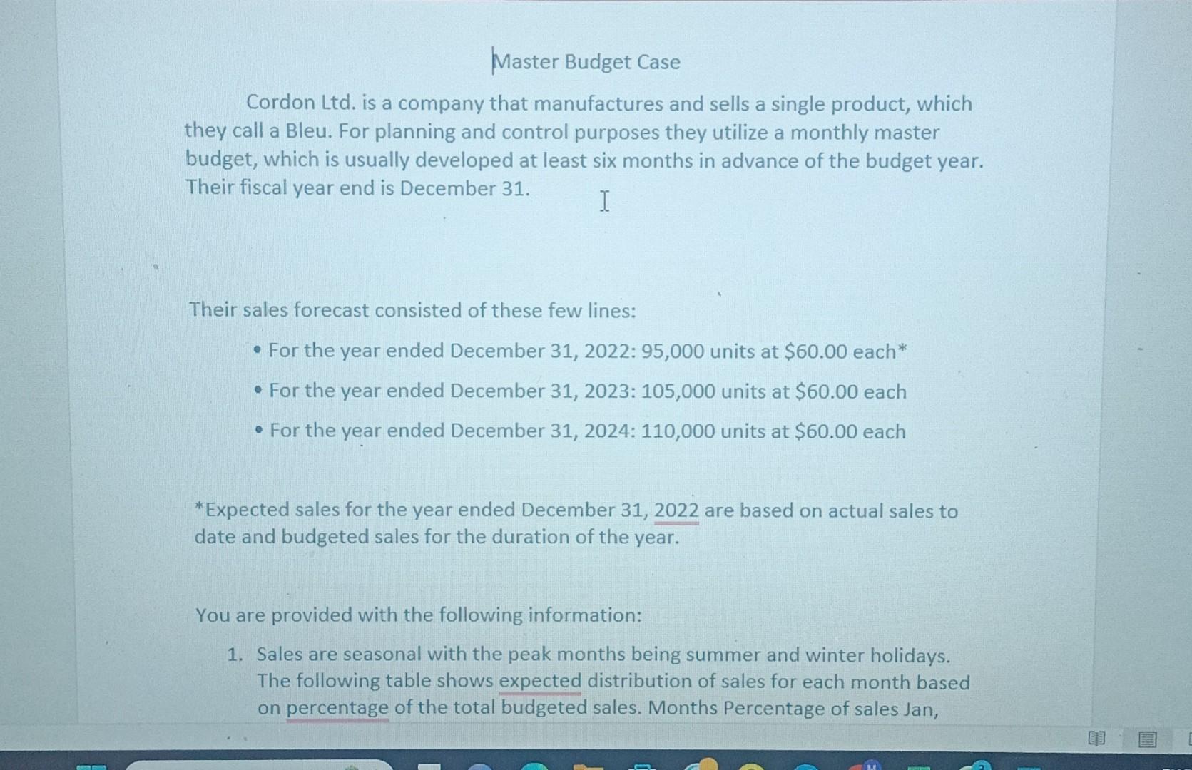 can you do it in an Excel format please Master Budget