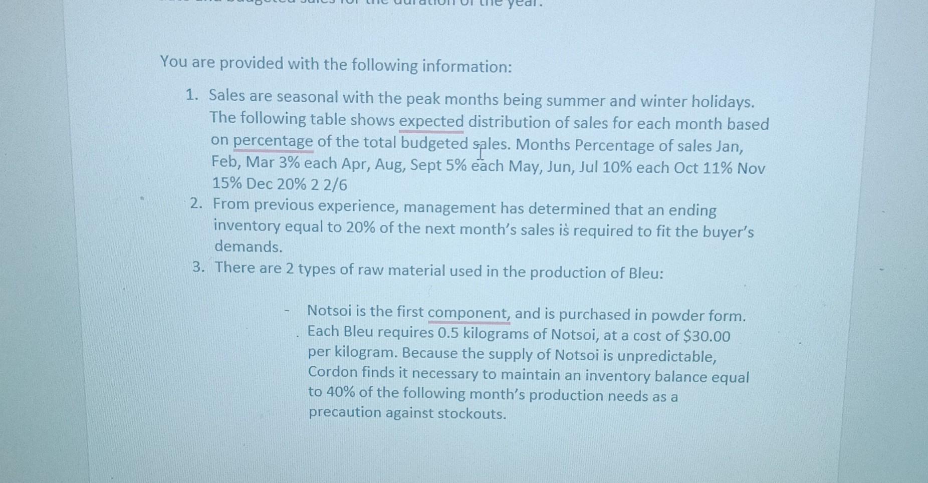 product, which they call a Bleu. For planning and control purposes they