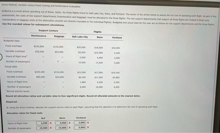  Direct Method, Variable versus Fund Costing and Performance Evaluation 5.000 Airbome